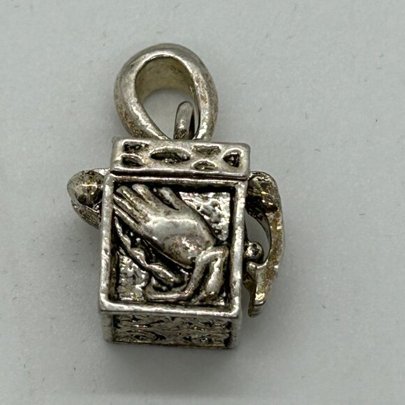 Vintage Silver-Tone Prayer Box Charm or Pendant With Intricate Praying Hands - Picture 5 of 9